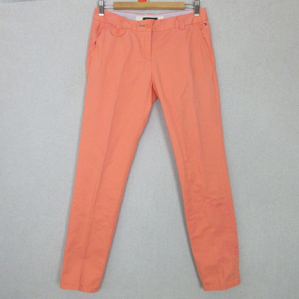 Tommy Hilfiger Chino Pants Womens Size 2 Coral Slim Tapered‎ Flat Front Casual